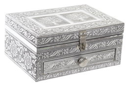 DKD Home Decor Joyero Indio Plateado Natural Madera Aluminio 17.5 x 12.5 x 8.5 cm