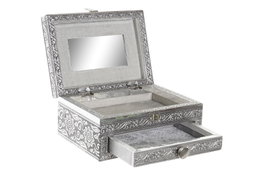 DKD Home Decor Joyero Indio Plateado Natural Madera Aluminio 17.5 x 12.5 x 8.5 cm