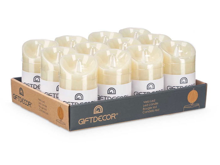 Giftdecor Vela Led Crema Mediana 12.5x7.5 cm, Plastico y Cera, Amarillo, 2xAA (Set de 24)