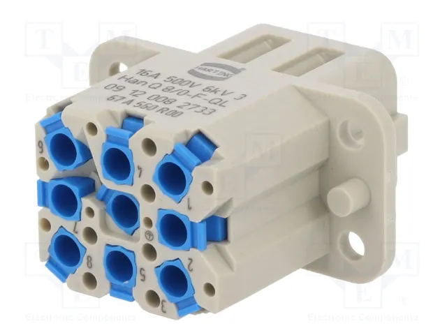 HARTING Han Q Plantilla de Contacto Hembra 16A 500V 9 Pines