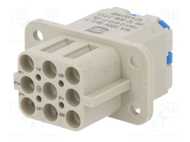 HARTING Han Q Plantilla de Contacto Hembra 16A 500V 9 Pines