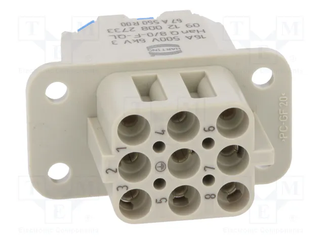 HARTING Han Q Plantilla de Contacto Hembra 16A 500V 9 Pines