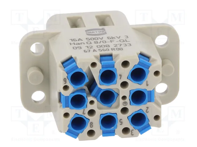 HARTING Han Q Plantilla de Contacto Hembra 16A 500V 9 Pines
