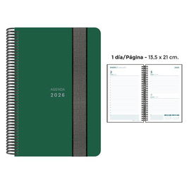 Agenda Anual (2026) Senfort Unicolor Espiral Tapa Pp Con Goma 135X210 D/P Verde Oscuro