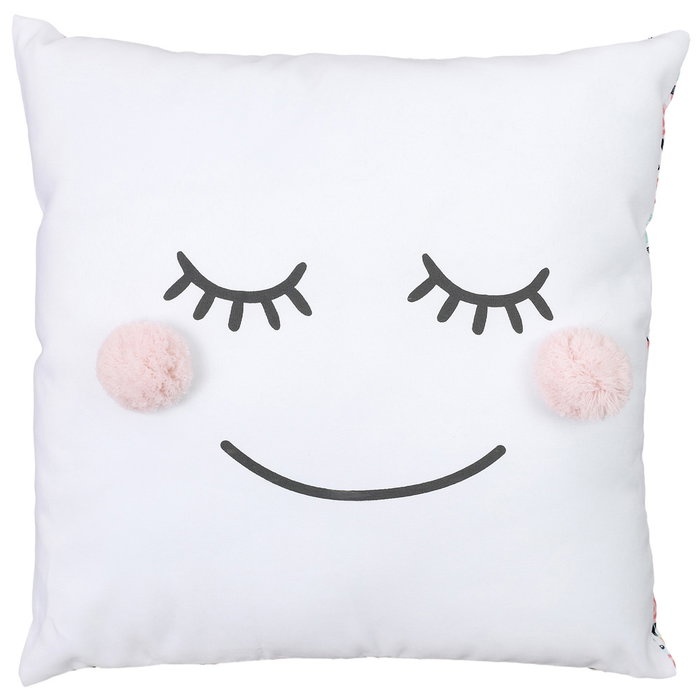 Home Deco Kids Cojín Pompón Vallee Outlet 40x40 cm Cara con Pompones y Flores