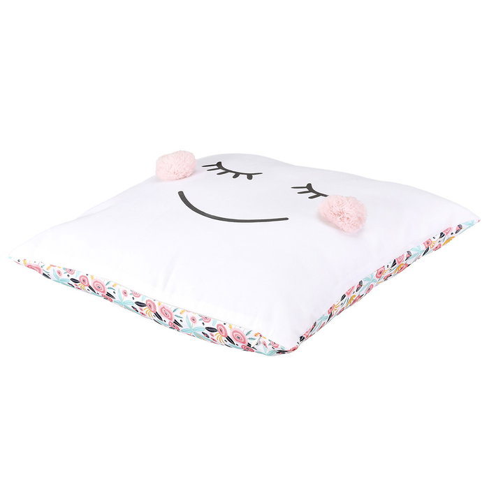 Home Deco Kids Cojín Pompón Vallee Outlet 40x40 cm Cara con Pompones y Flores