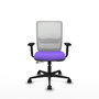 Silla de oficina Haches con mecanismo Sincro/Traslack tapizada con Tela color Lila y malla color Blanco. Equipada con lumbar 1D, Brazos 2D y Ruedas 65mm nailon