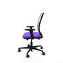 Silla de oficina Haches con mecanismo Sincro/Traslack tapizada con Tela color Lila y malla color Blanco. Equipada con lumbar 1D, Brazos 2D y Ruedas 65mm nailon