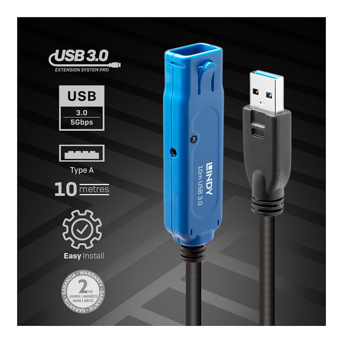 Lindy Cable de Extensión Activa USB 3.2 Gen 1 10m Negro Lindy Cable de Extensión Activa USB 3.2 Gen 1 10m Negro