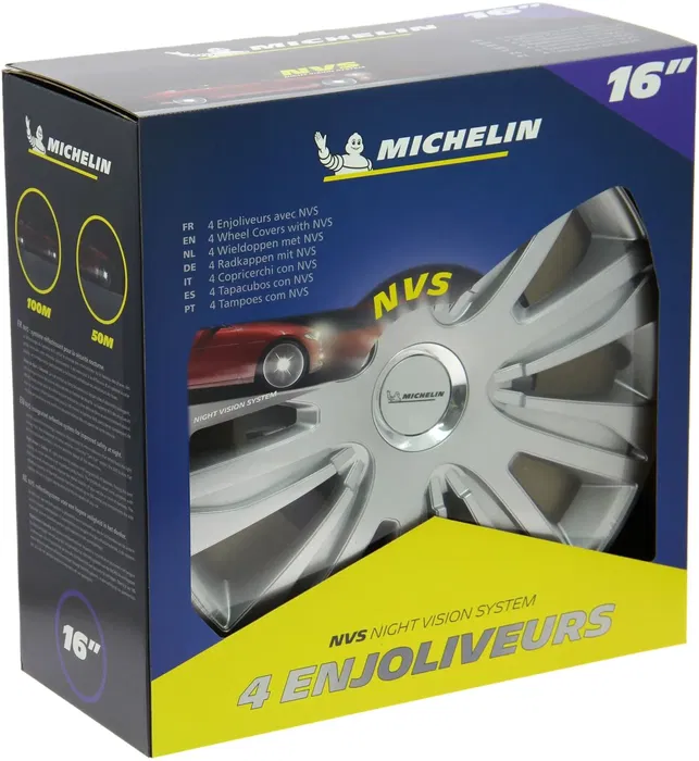 Michelin Embellecedores 4 Ruedas 16 Pulgadas Chromed NVS42 Seguridad Visibilidad Nocturna