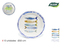 Algon Set de 24 Platos de Cartón Peixe 20cm con Diseño Rojo de Pescado de la Colección Peixe