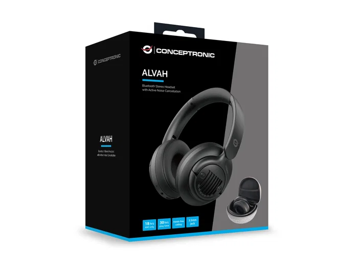Conceptronic ALVAH02B Auriculares Diadema Bluetooth 5.4 y Cable - Inalámbrico y Alámbrico para Música y Llamadas con Cancelación Activa de Ruido - Color Negro