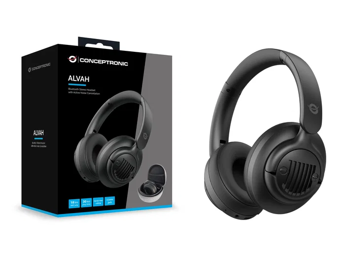 Conceptronic ALVAH02B Auriculares Diadema Bluetooth 5.4 y Cable - Inalámbrico y Alámbrico para Música y Llamadas con Cancelación Activa de Ruido - Color Negro
