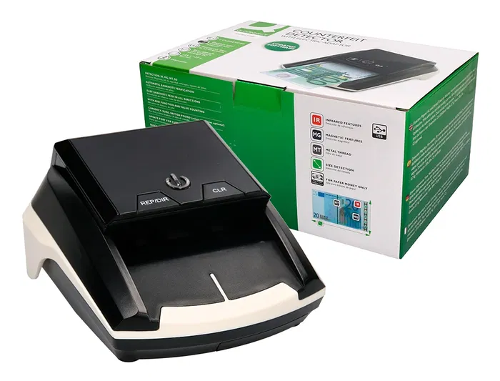 Q-connect Detector y Contador de Billetes Falsos con Cargador Eléctrico y Puerto USB para Actualización de Divisas