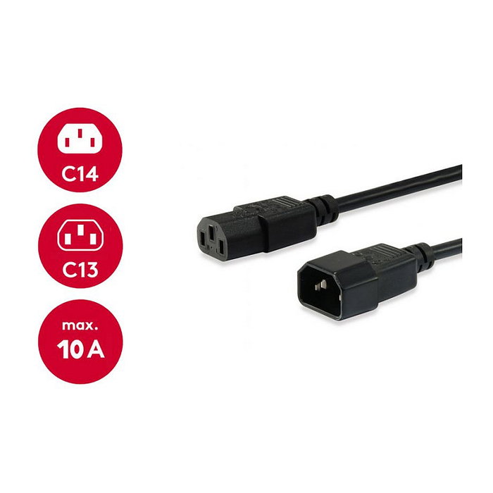 EQUIP 112100 Cable Kaltgeräteverlängerung IEC C14 a IEC C13, 1.8 Metros, Negro