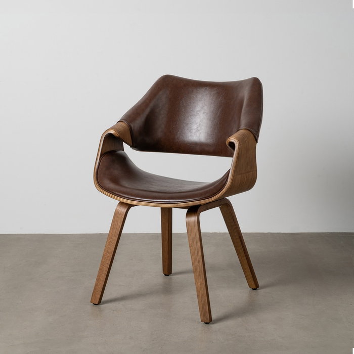 Silla Marrón Madera / Simil Piel 61 X 56 X 82 cm Silla Marrón Madera / Simil Piel 61 X 56 X 82 cm