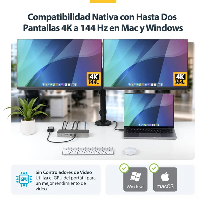 StarTech USB4 Dual Display Docking Station 4K con carga de 100W StarTech USB4 Dual Display Docking Station 4K con carga de 100W