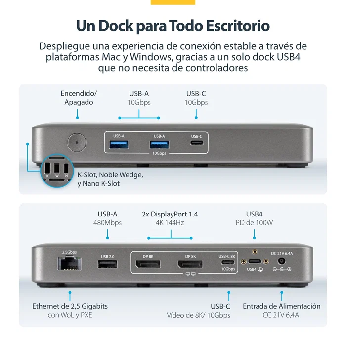 StarTech USB4 Dual Display Docking Station 4K con carga de 100W StarTech USB4 Dual Display Docking Station 4K con carga de 100W