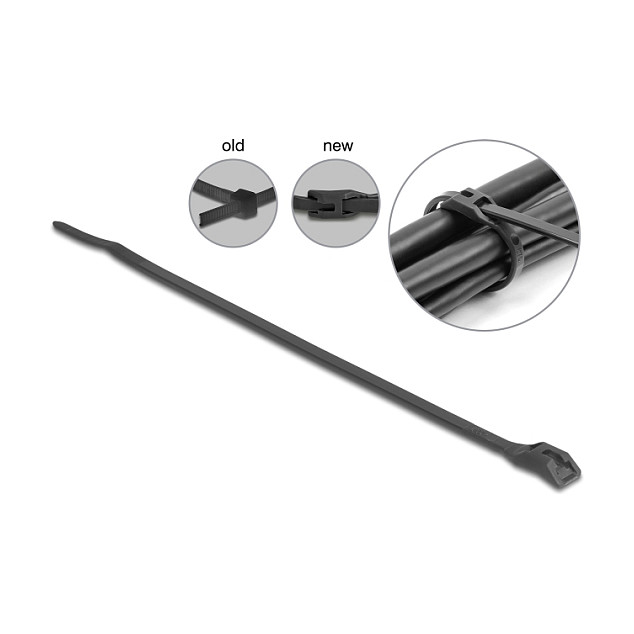 DeLOCK 19467 Brida para cables de cabeza plana 150 x 3,6 mm, 100 piezas, negro DeLOCK 19467 Brida para cables de cabeza plana 150 x 3,6 mm, 100 piezas, negro