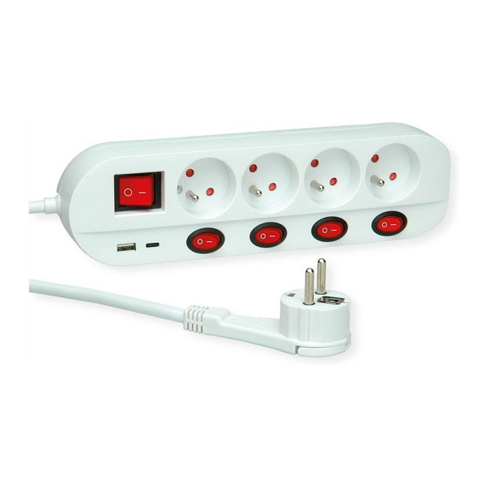 ROLINE Regleta de enchufes 4 salidas AC con USB A+C y cable de 3 m ROLINE Regleta de enchufes 4 salidas AC con USB A+C y cable de 3 m