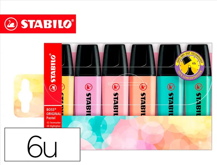 Stabilo BOSS Original Marcadores Fluorescentes Colores Pastel, 6 Unidades Stabilo BOSS Original Marcadores Fluorescentes Colores Pastel, 6 Unidades