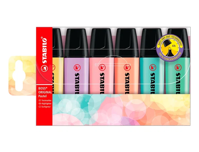 Stabilo BOSS Original Marcadores Fluorescentes Colores Pastel, 6 Unidades Stabilo BOSS Original Marcadores Fluorescentes Colores Pastel, 6 Unidades