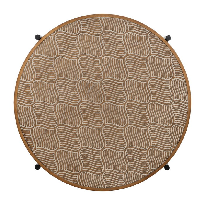 Mesa Centro Natural-Negro Metal-Madera 89 X 89 X 42,50 cm