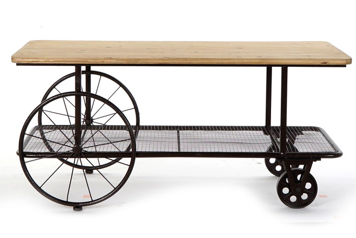 DKD Home Decor Mesa Centro Loft 54 x 52 x 112 cm Negro Natural Metal Abeto 1 Estantería Metal y Abeto Ruedas