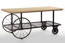 DKD Home Decor Mesa de Centro Metal y Abeto con Ruedas Negro/Natural