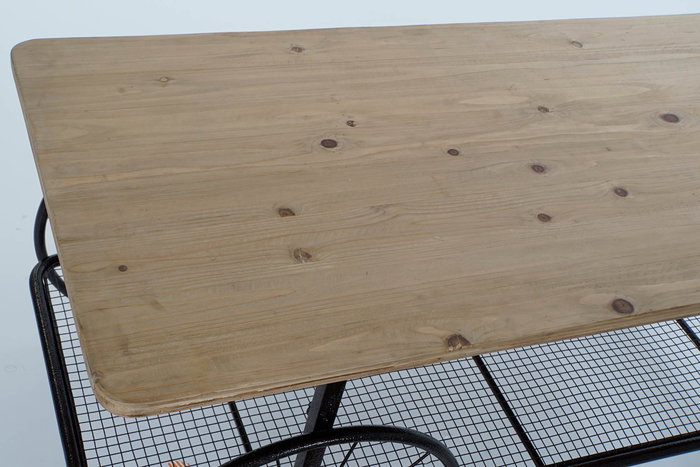 DKD Home Decor Mesa Centro Loft 54 x 52 x 112 cm Negro Natural Metal Abeto 1 Estantería Metal y Abeto Ruedas