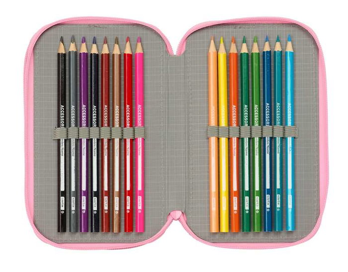 Safta Plumier Triple Estuche Escolar con 37 Piezas, Capacidad 12.5 x 19.5 x 5.5 cm, Para Material de Oficina y Papelería