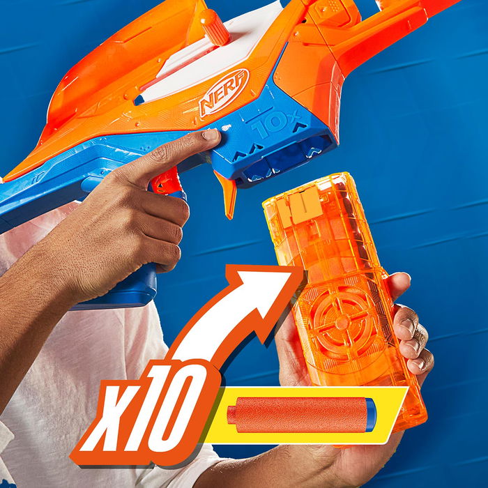 Hasbro Nerf N Series Pinpoint F8621 Pistola de Juguete con Mirilla y Cañón Extralargo, Lanzamiento por Bombeo, 10 Dardos