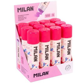 Milan Pegamento Violeta En Barra 21 gr Serie Especial Flowicorn Papel Cartulina Tejido Multiusos Sin Disolventes Caja Expositora 12 Ud
