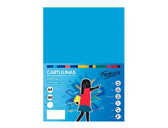 Fabrisa Pack de 50 Cartulinas A4 Azul Turquesa 180g
