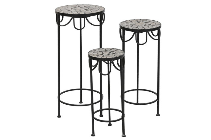 DKD Home Decor Set de 3 Mesas Auxiliares de Forja y Mosaico 30x30x69 cm