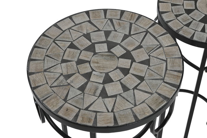 DKD Home Decor Set de 3 Mesas Auxiliares de Forja y Mosaico 30x30x69 cm