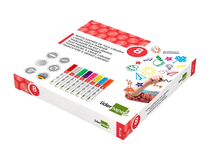 Liderpapel Rotulador Tiza Líquida Punta Redonda Trazo 6 mm Caja 8 Unidades Colores Surtidos