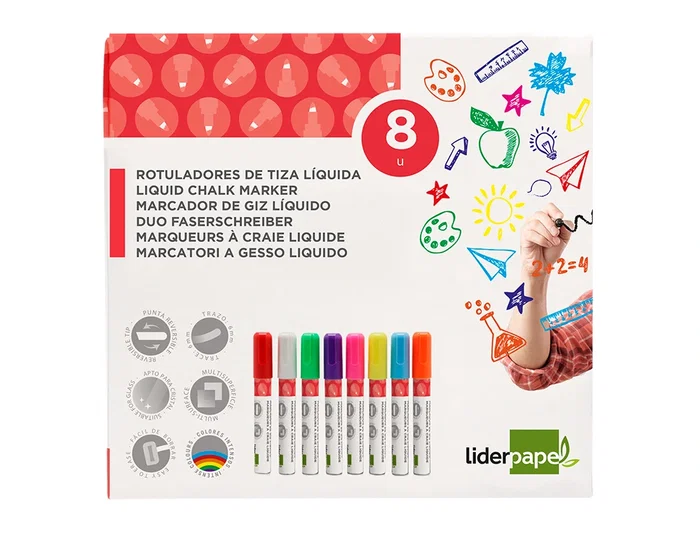 Liderpapel Rotulador Tiza Líquida Punta Redonda Trazo 6 mm Caja 8 Unidades Colores Surtidos