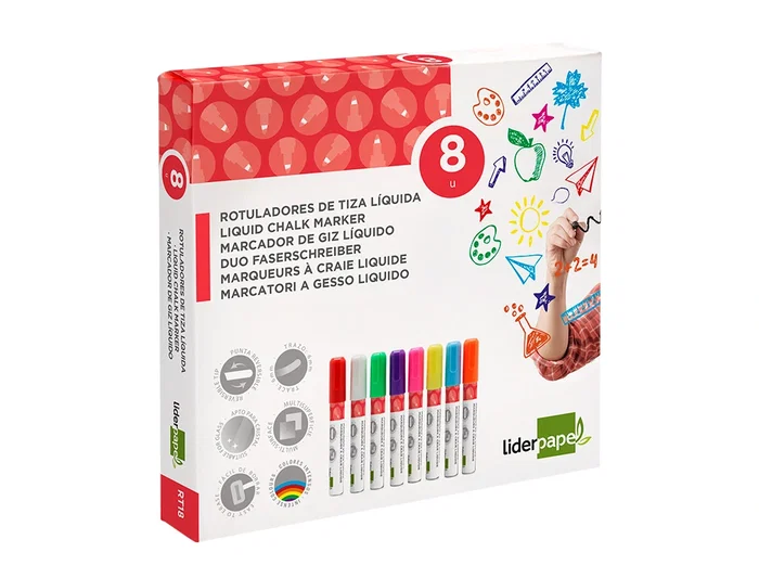 Liderpapel Rotulador Tiza Líquida Punta Redonda Trazo 6 mm Caja 8 Unidades Colores Surtidos