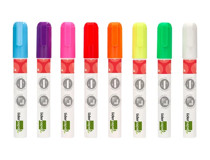 Liderpapel Rotulador Tiza Líquida Punta Redonda Trazo 6 mm Caja 8 Unidades Colores Surtidos