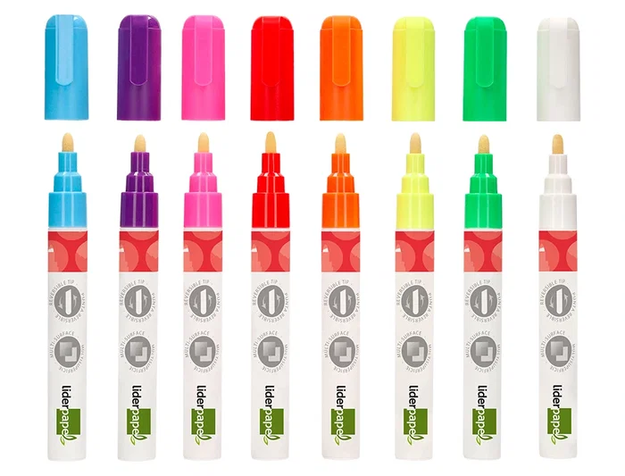 Liderpapel Rotulador Tiza Líquida Punta Redonda Trazo 6 mm Caja 8 Unidades Colores Surtidos