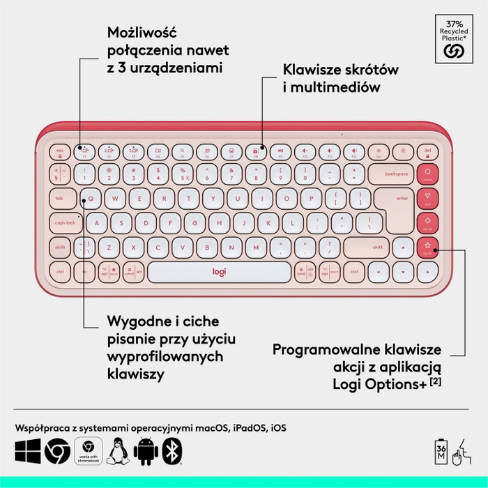 Logitech POP ICON Keys Teclado Inalámbrico 75% Rosa