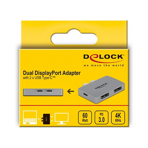 DeLOCK Adaptador DisplayPort doble 4K 60 Hz y PD 3.0 para MacBook
