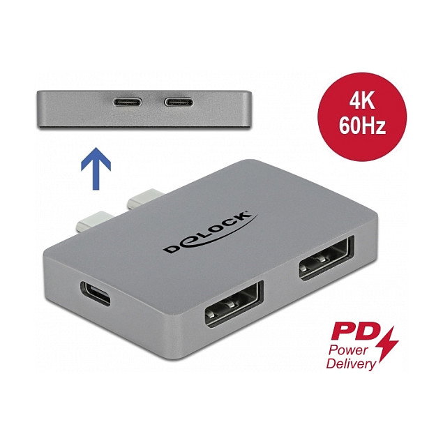 DeLOCK Adaptador DisplayPort doble 4K 60 Hz y PD 3.0 para MacBook