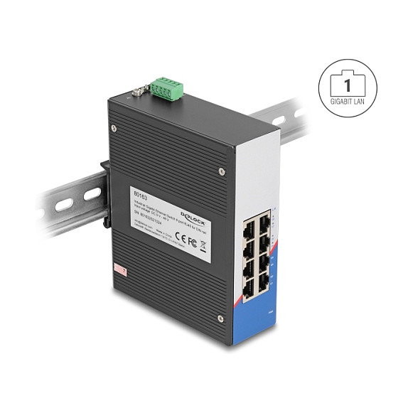DeLOCK 80163 Switch Gigabit Ethernet de 8 puertos RJ-45 para carril DIN
