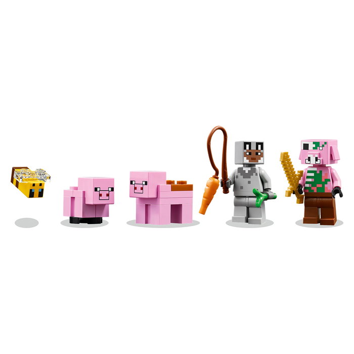 LEGO Minecraft 21268 La Casa-Cerdo Bebe, Set de Construccion de Casa del Cerdo con Figuras de Personaje, Piglin Zombi, Abeja y Granja, Juguete Creativo para Niños 7+ Años