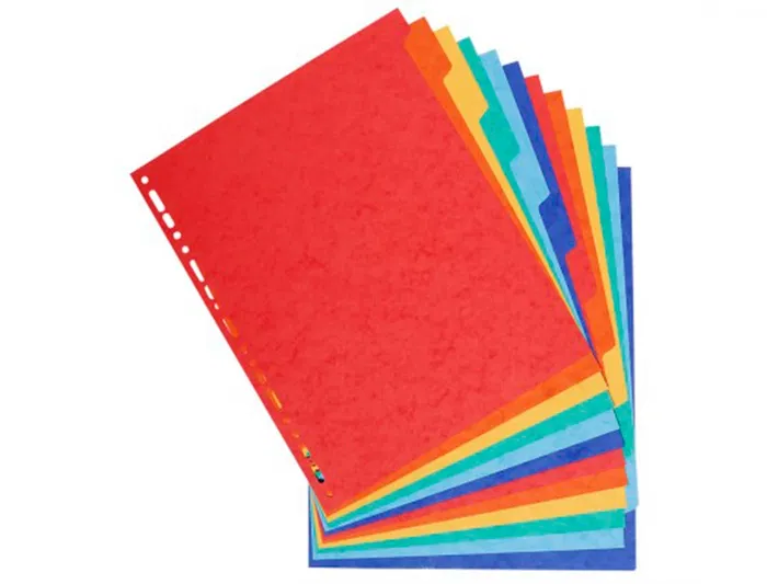 Q-connect Juego de 12 separadores DIN A4, Cartulina Brillo, Multitaladro