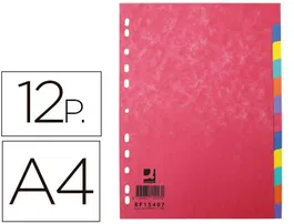 Q-connect Juego de 12 separadores DIN A4, Cartulina Brillo, Multitaladro