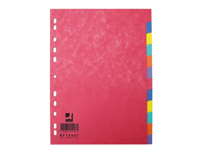 Q-connect Juego de 12 separadores DIN A4, Cartulina Brillo, Multitaladro