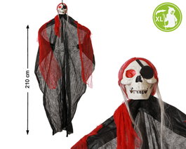 Atosa Decoración Esqueleto Pirata XL con Pañuelo Rojo 210 cm para Exterior con Parche en el Ojo